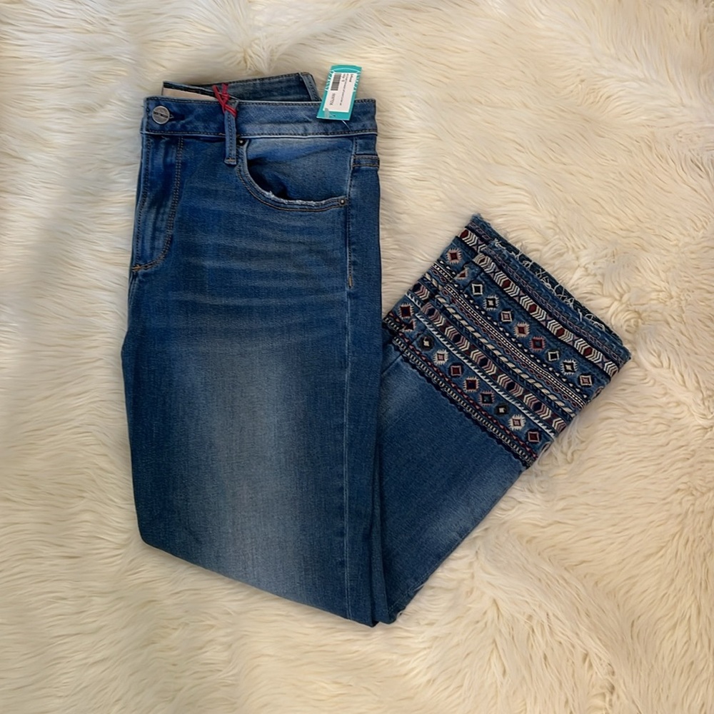 Driftwood Britt Straight Embroidered Cuff cropped jeans Sz 12